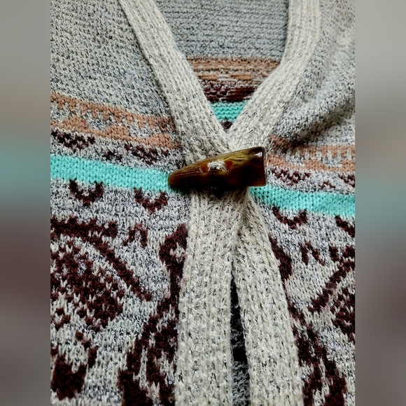 Kontrol Women's Oversized Poncho, Cover Up, Shrug, Tribal Print, Fringe, XL - Picture 11 of 16